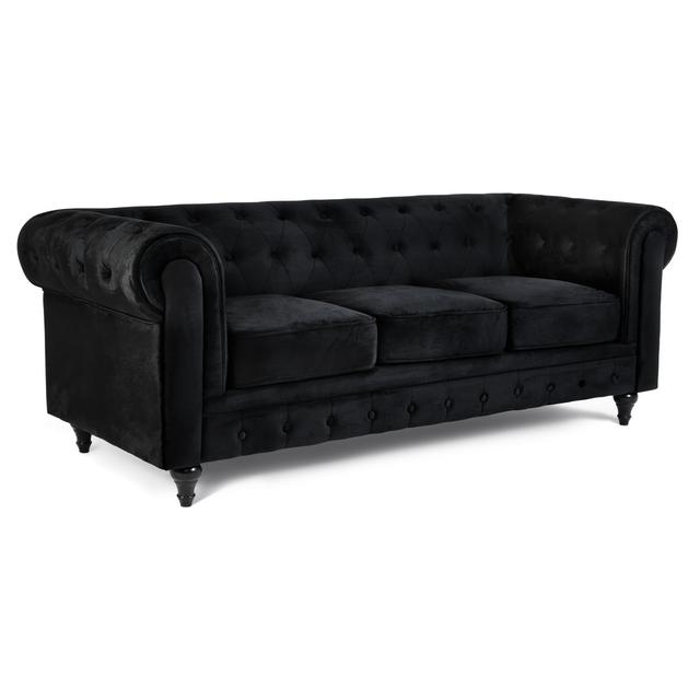 Dravosburg 160Cm Velvet Scroll Arms Chesterfield Sofa Rosdorf Park Upholstery Colour: Black, Seating Capacity: 3, Size: 78" H x 209" W x 90" D on Productcaster.