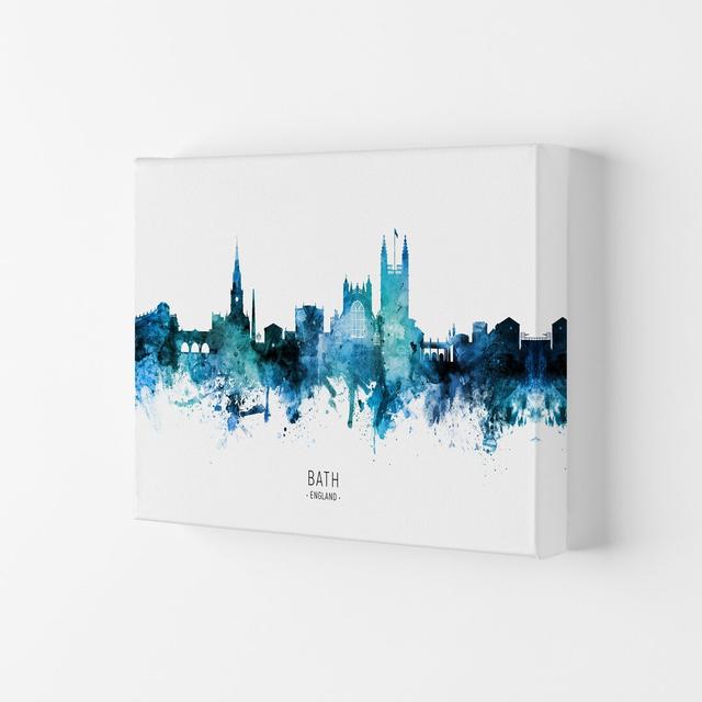 Bath England Skyline Blue City Name by Michael Tompsett - Graphic Art Ebern Designs Size: 59.4cm H x 84cm W x 4cm D, Format: Wrapped Canvas on Productcaster.