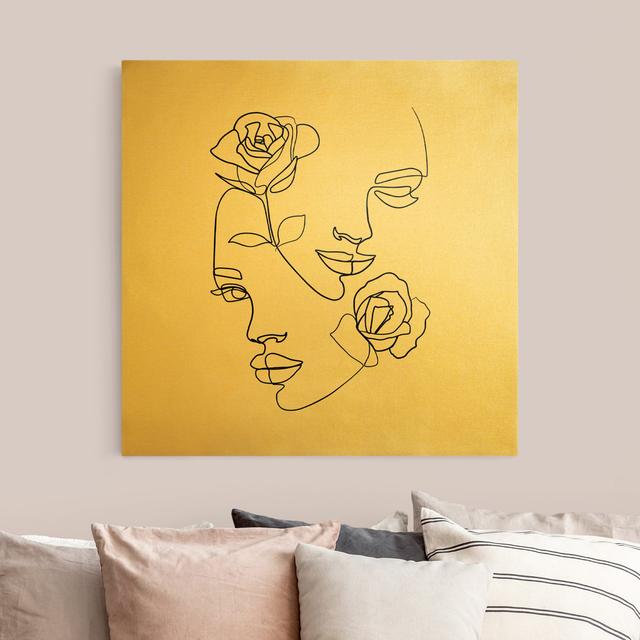 Line Art Gesichter Frauen Rosen Schwarz Weiß by Kein Künstler - Wrapped Canvas Print Bilderwelten Size: 120cm H x 120cm B on Productcaster.