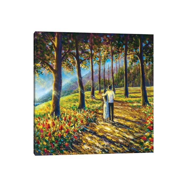 Loving Couple are Walking Along Pathway Road in Sunny Park by Valery Rybakow - Wrapped Canvas Painting ClassicLiving Size: 45.72cm H x 45.72cm W x 1.9 on Productcaster.