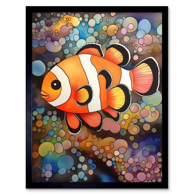 Clownfish In Colourful Bubbles Folk Art Watercolour Painting Artwork Framed Wall Art Print 9X7 Inch House of Hampton on Productcaster.