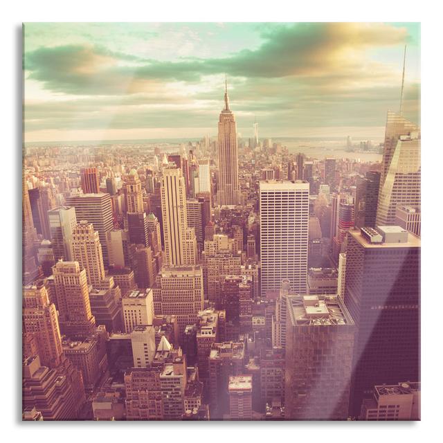 Helicopter View Of Manhattan - No Frame Print on Glass Ebern Designs Size: 70cm H x 70cm W x 0.4cm D on Productcaster.