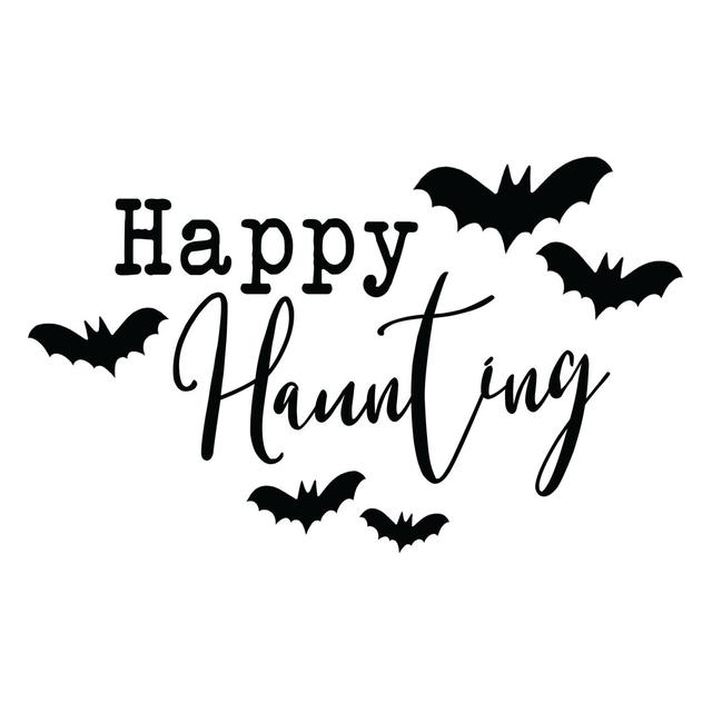 Happy Haunting in Black Bats - Wrapped Canvas Typography The Seasonal Aisle Size: 30cm H x 30cm W x 3.8cm D on Productcaster.