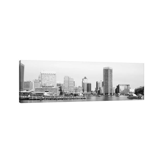 Baltimore Panoramic Skyline Cityscape (Black & White) - Wrapped Canvas Panoramic Print Brayden Studio Size: 30.48cm H x 91.44cm W x 3.81cm D on Productcaster.