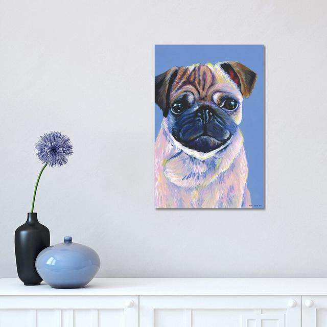 Pug On Blue by Kirstin Wood - Painting on Canvas Latitude Run Format: Wrapped Canvas, Size: 45.72cm H x 30.48cm W x 1.91cm D on Productcaster.