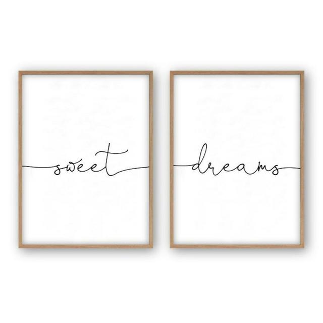 Sweet Dreams - 2 Piece Typography Print (Set of 2) Happy Larry Format: Oak Frame, Size: 31 cm H x 22 cm W on Productcaster.