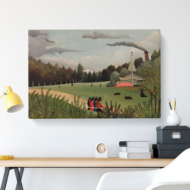 Landscape and Four Young Girls by Henri Rousseau - Wrapped Canvas Painting East Urban Home Size: 60cm H x 91cm W x 3cm D on Productcaster.