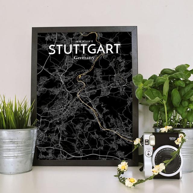 Stuttgart City Map - Unframed Graphic Art Print on Paper East Urban Home Size: 50.8cm H x 40.6cm W x 0.13cm D, Colour: Black/Yellow on Productcaster.