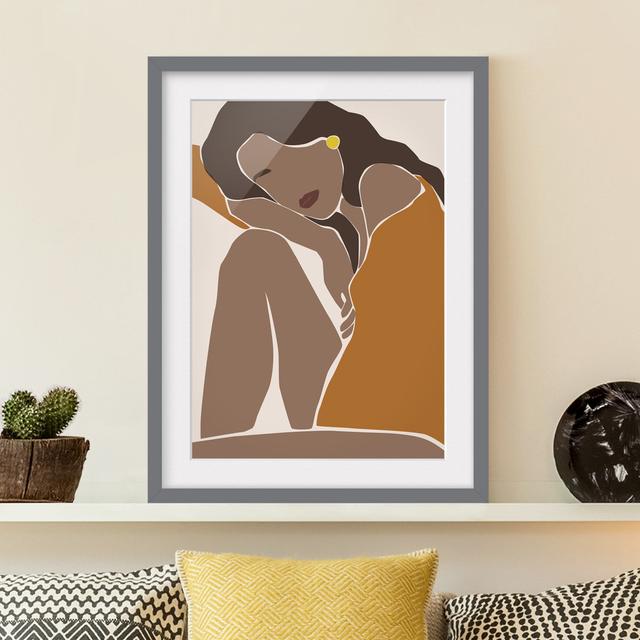 Line Art Woman Brown Beige - Picture Frame Graphic Art Rosalind Wheeler Size: 70cm H x 50cm W x 2cm D, Frame Option: Grey on Productcaster.