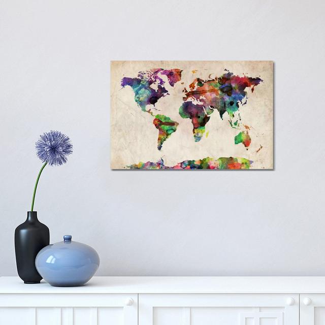 World Map Urba Watercolour II by Michael Tompsett - Print on Canvas Ebern Designs Frame Option: No Frame, Size: 30.48cm H x 45.72cm W x 1.91cm D on Productcaster.