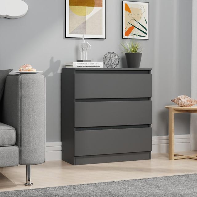 Delondo 3 Drawer 70Cm W Chest of Drawers Nightstand Bedside Cabinet Ebern Designs Colour: Dark Grey on Productcaster.