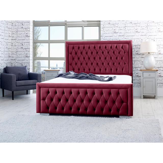 Kaori Upholstered Bed Frame Mercer41 Colour: Maroon, Size: Small Double (4') on Productcaster.