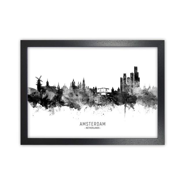 Amsterdam Netherlands Skyline Black White City Name by Michael Tompsett - Print Latitude Run Format: Black Framed, Size: 64cm H x 88cm W x 3cm D on Productcaster.