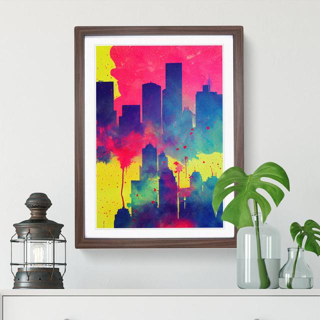 Splashed City Skyline No.4 Abstract - Single Picture Frame Print Latitude Run Size: 64cm H x 46cm W x 2cm D, Frame Colour: Walnut Framed on Productcaster.