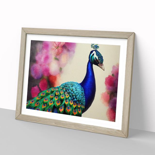 XH1022-6856X Peacock Watercolour - Graphic Art Latitude Vive Size: 46cm H x 64cm W x 2cm D, Frame Colour: Beige on Productcaster.