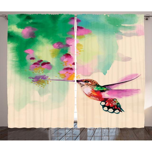 Rustikaler Vorhang, Colibri und Blumen, Natur, Grün East Urban Home Panel-Größe: 280 cm B x 175 cm T on Productcaster.