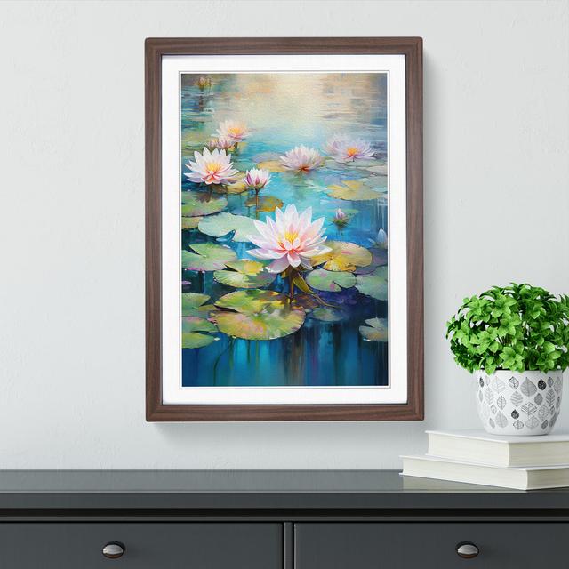 Water Lily Action Painting No.2 Big Box Art Size: 64cm H x 46cm W x 2cm D, Frame Colour: Walnut on Productcaster.