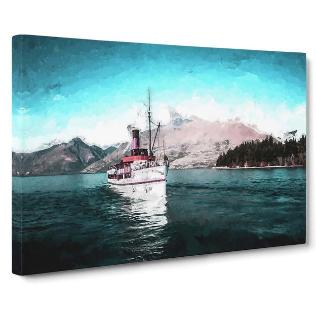 Boat on the Lake in New Zealand in Abstract - Wrapped Canvas Painting Print East Urban Home Size: 35cm H x 50cm W x 3cm D on Productcaster.