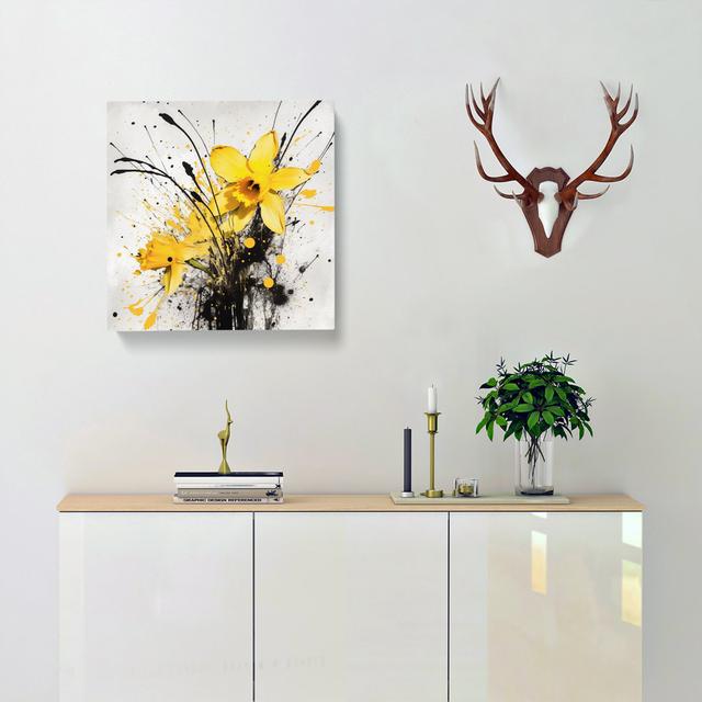 Daffodil Splatter Art - Print Marlow Home Co. Size: 50cm H x 50cm W x 3cm D on Productcaster.