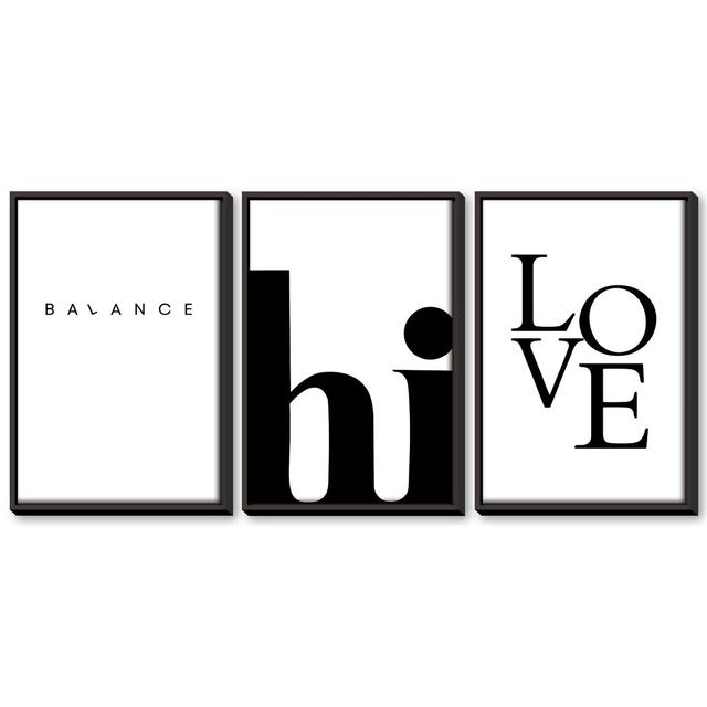 Balance - 3 Piece Typography Set on Canvas Clock Canvas Format: Black Framed, Size: 60cm H x 120cm W x 4.5cm D on Productcaster.