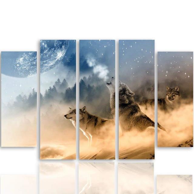 Canvas Print Wolves Misty Forest Nature Union Rustic Size: 70cm H x 100cm W on Productcaster.