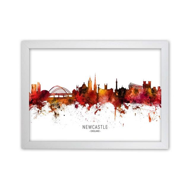 Newcastle England Skyline Red City Name by Michael Tompsett - Graphic Art Ebern Designs Format: White Framed, Size: 25cm H x 34cm W x 3cm D on Productcaster.