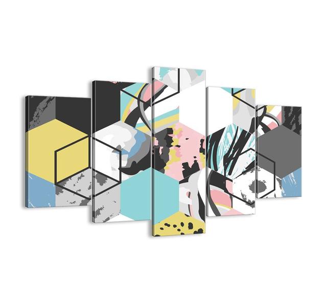 Hexagons and Cubes in Six Colors - 5 Piece Unframed Graphic Art Print Set on Canvas Brayden Studio Size: 100cm H x 150cm W x 1.8cm D on Productcaster.