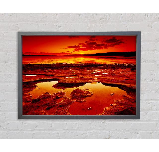 Gerahmtes Leinwandbild Stunning Orange Water Bay Haus am Meer Größe: 100cm H x 141.4cm W x 3.3cm D, Format: Weiß gerahmte Leinwand on Productcaster.