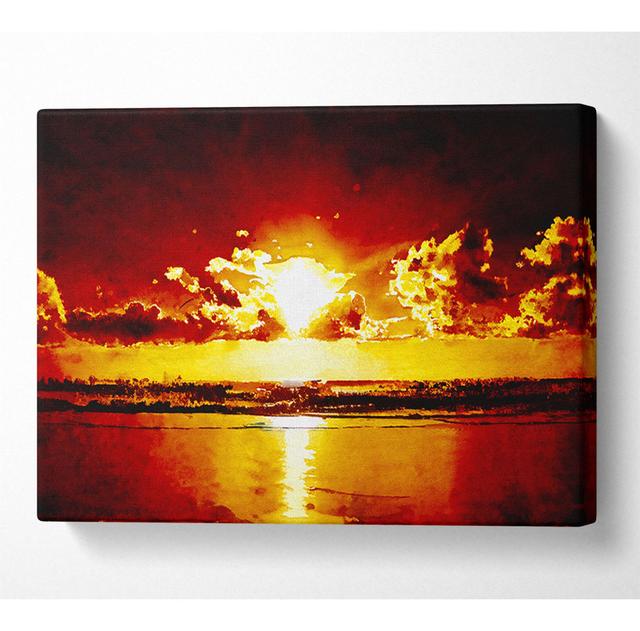 Orange Sunrise Ocean - Wrapped Canvas Art Prints Latitude Run Size: 81cm H x 121.9cm W x 10cm D on Productcaster.