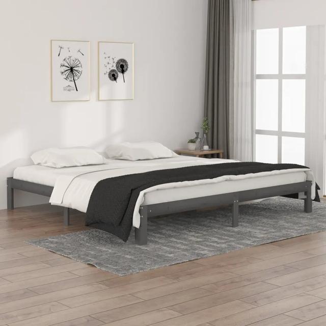 Bed Frame Solid Wood 17 Stories Size: 200 x 200cm, Colour: Grey on Productcaster.