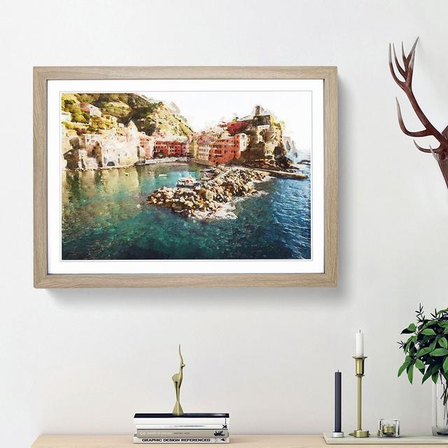 Boats in Vernazza Italy in Abstract - Picture Frame Graphic Art Print East Urban Home Frame Option: Oak Framed, Size: 27cm H x 36cm W x 2cm D on Productcaster.