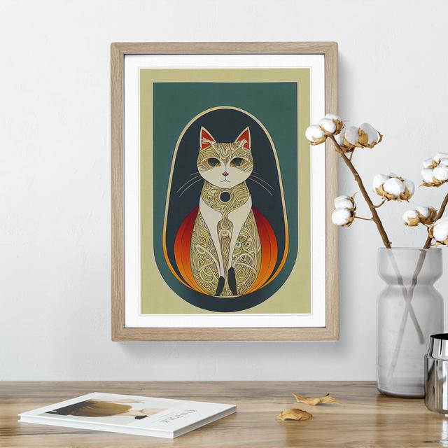 Cat In Art Nouveau No.5 XV1022-1320X Happy Larry Size: 34cm H x 25cm W x 2cm D, Frame Colour: Oak on Productcaster.