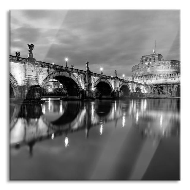 Glasbild "Nachtansicht der St. Angelo-Brücke" Ebern Designs Größe: 80 cm H x 80 cm B x 0.4 cm T on Productcaster.