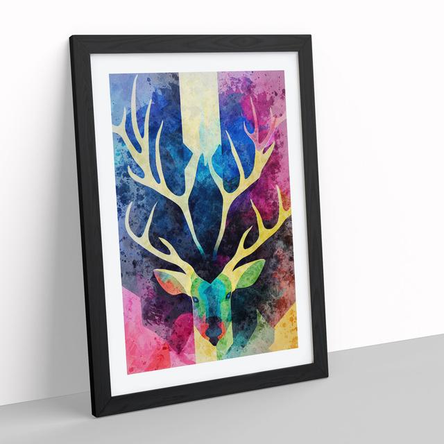 Colourful Stag No.2 Abstract - Picture Frame Graphic Art Latitude Run Size: 64cm H x 46cm W x 2cm D, Frame Colour: Black on Productcaster.