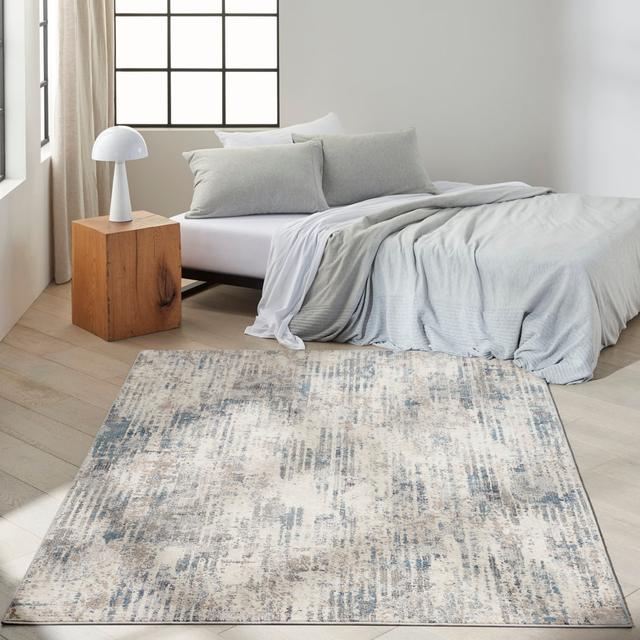 CK022 INFINITY Machine Woven Ivory/Grey/Blue Area Rug Calvin Klein Rug Size: Runner 66 x 229cm on Productcaster.