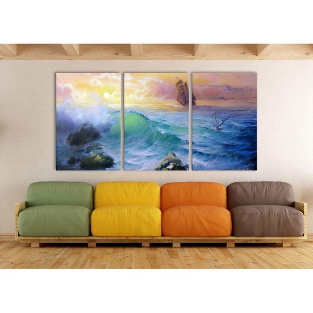 'Storm over the Sea' 3 Piece Photographic Art Print Set on Wrapped Canvas East Urban Home Size: 120cm H x 240cm W on Productcaster.