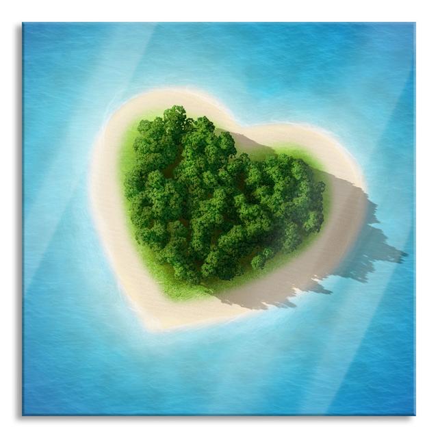 Heart -Shaped Island Unframed Square Photograph on Glass Highland Dunes Size: 80cm H x 80cm W x 0.4cm D on Productcaster.