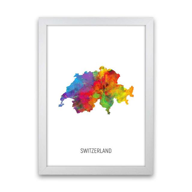 Switzerland Watercolour Map by Michael Tompsett - Graphic Art Print Latitude Run Size: 63cm H x 46cm W x 3cm D, Format: White Framed on Productcaster.