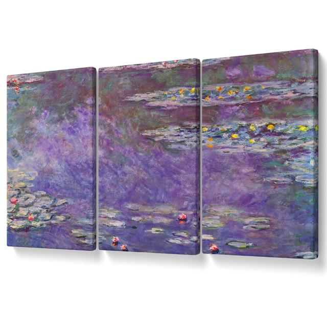 Monet Water Lily Pond 3 by Claude Monet - 3 Piece Wrapped Canvas Painting Set Rosalind Wheeler Size: 121.9cm H x 243.8cm W on Productcaster.