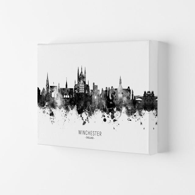 Winchester England Skyline Black White City Name by Michael Tompsett - Graphic Art Print Latitude Run Format: Wrapped Canvas, Size: 29.7cm H x 42cm W on Productcaster.