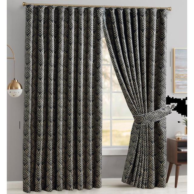 Lossett Wave Pencil Pleat Room Darkening Thermal Curtain (Set of 2) Canora Grey Colour: Black/Gold, Panel Size: 117 W x 137 D cm on Productcaster.