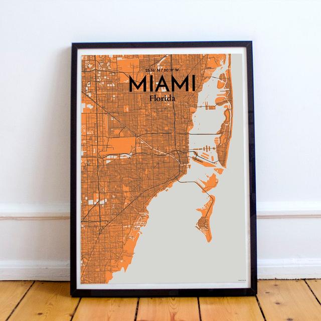 Miami City Map - Unframed Graphic Art Print on Paper East Urban Home Size: 43.2cm H x 27.9cm W x 0.13cm D on Productcaster.