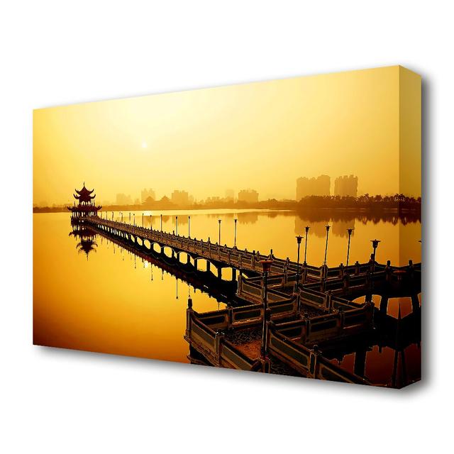 'Tranquil Pier Walk Yellow Seascape' Photographic Print on Canvas East Urban Home Size: 50.8 cm H x 81.3 cm W on Productcaster.