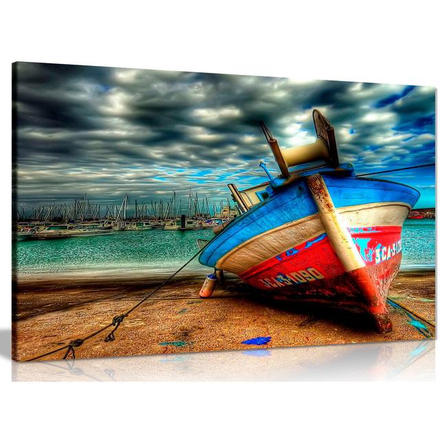 Landscape Colourful Boat On Sea Canvas Wall Art Picture Print Panther Print Size: 61cm H x 91cm W on Productcaster.