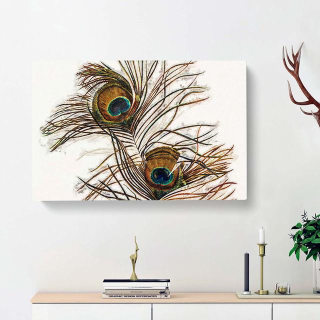 Vintage Peacock Feather Illustration - Wrapped Canvas Painting Print East Urban Home Size: 40cm H x 60cm W x 3cm D on Productcaster.