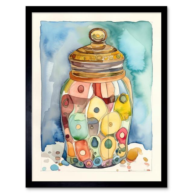 Glass Cookie Jar With Sweets Folk Art Watercolour Painting Artwork Framed Wall Art Print 9X7 Inch Marlow Home Co. on Productcaster.