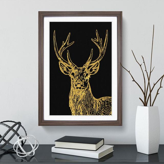 Golden Stag - Picture Frame Graphic Art East Urban Home Size: 90cm H x 65cm W x 2cm D, Frame Option: Walnut Framed on Productcaster.