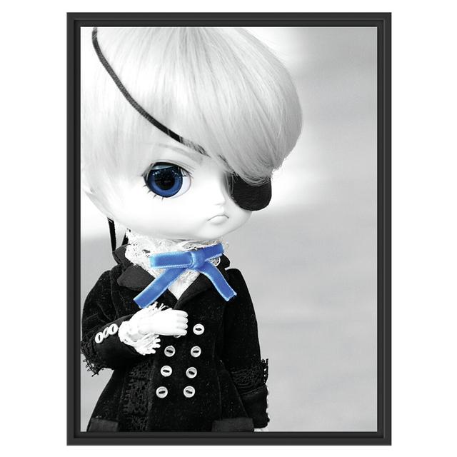 Pullip Puppe mit großen Augen Gerahmter Fotokunstdruck East Urban Home Größe: 100 cm H x 70 cm B x 2,4 cm T, Farbe: Schwarz/Blau/Grau on Productcaster.