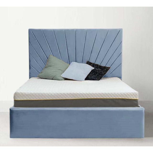 Addilee Upholstered Panel Bed Canora Grey Size: Super King (6'), Colour: Sky Blue on Productcaster.