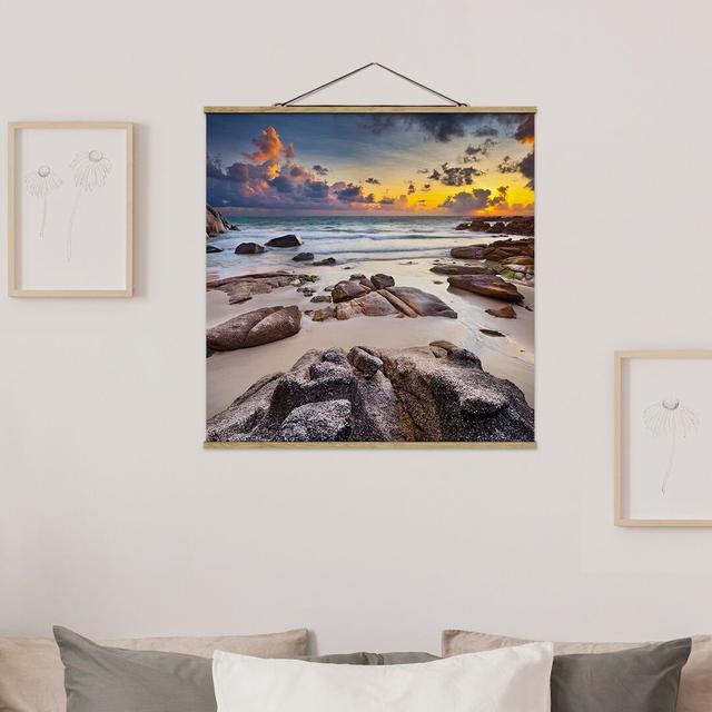 Fabric Picture With Poster Rails - Beach Sunrise In Thailand - Square 1:1 Highland Dunes Size: 80cm H x 80cm W x 0.3cm D on Productcaster.